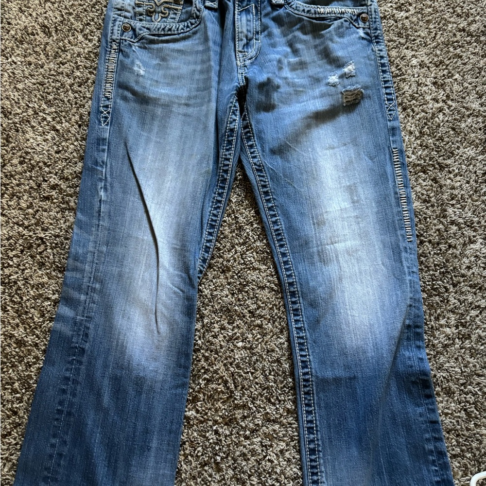Rock Revival Relaxed Blue Jeans with Natural Fading